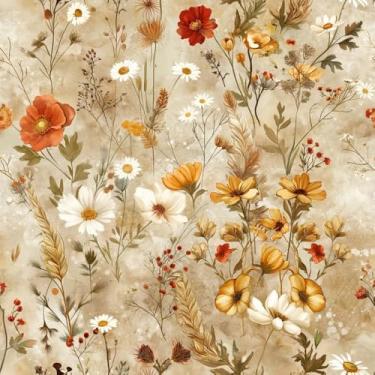 Imagem de COKCOKR Papel de parede floral vintage de cor quente, papel de parede de 45 x 599 cm, papel de contato autoadesivo removível de vinil para banheiro, sala de estar, estudo, cozinha