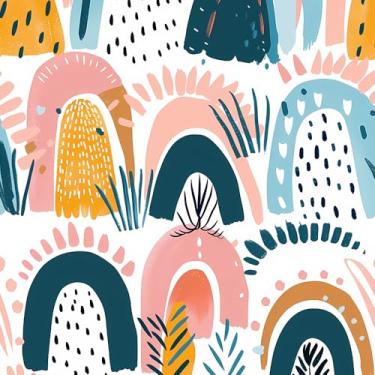 Imagem de COKCOKR Papel de parede infantil estilo desenho arco-íris 45 x 118 pol. Papel de parede de vinil autoadesivo impermeável para quartos de crianças, banheiros, salas de estar