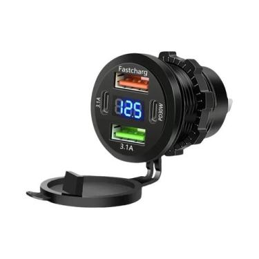 Imagem de Carregador De Carro Dual Type-C Com 4 Portas USB À Prova d'Água 12V 24