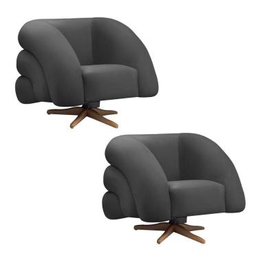 Imagem de Poltrona Giratória Orgânica Com Balanço Kit 2 Tana Bouclê E03 - D`rossi Cor Cinza Escuro