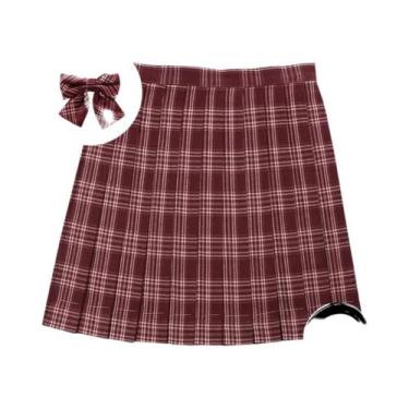 Imagem de Saia Mini Plissada Xadrez Feminina De Cintura Alta Com Laço Estilo Pre