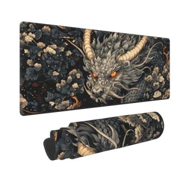 Imagem de Tapete de mouse para jogos Dragon in The Flowers, base de borracha antiderrapante grande GG 80 x 30 cm, tapete de mouse com teclado, tapete de mesa com bordas costuradas para casa e escritório