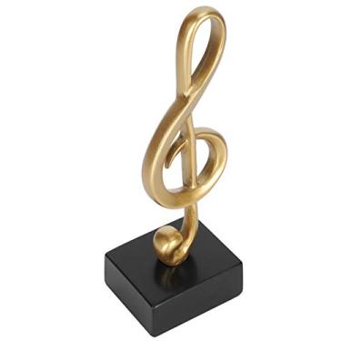 Imagem de Estátua de nota musical, escultura de símbolo musical dourado e preto para decoração de sala de piano, com material de resina sintética para decoração de mesa de escritório em casa