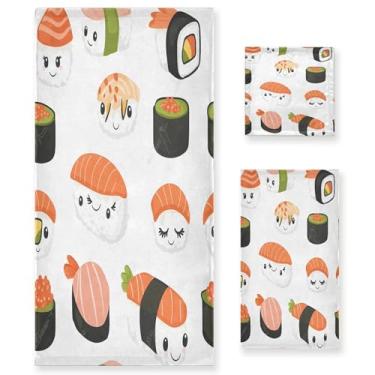 Imagem de xigua Lindo conjunto de toalhas de banheiro de sushi de desenho animado absorvente macio 3 peças toalha de banho toalha de mão toalhas decorativas para banheiro, academia, hotel, praia, piscina