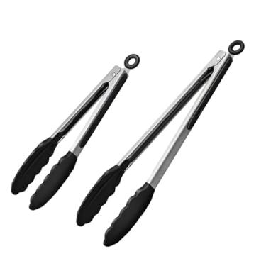 Imagem de Pinça de cozinha, utensílio de churrasco de aço inoxidável | Pinça antiderrapante para alimentos para chapeamento, grelha, fritura, cozinha, servir, festa, acampamento, salada, churrasco, buffet