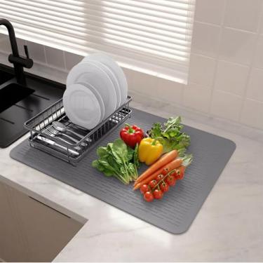 Imagem de Tapete de silicone extra grande para secar louça, 50 x 70 cm, antiderrapante e reutilizável, resistente ao calor e absorvente para armazenamento no balcão, pia, geladeira ou gaveta, tapete de drenagem