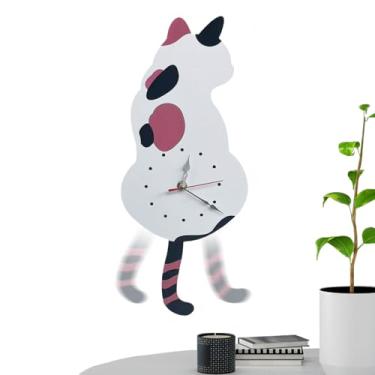 Imagem de Relógio de parede estético, relógios de gato de parede de cozinha de acrílico com cauda giratória - decoração de casa para dormitório, negócios, aluguel, restaurante, sala de estar, cozinha