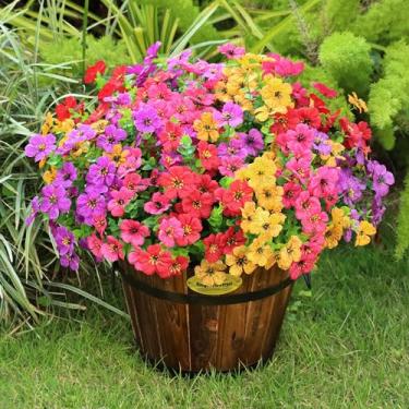 Imagem de Playieer Flores artificiais para ambientes externos com folhas de eucalipto, decoração de primavera, 16 pacotes de plantas de plástico falsas realistas resistentes a UV para ambientes internos e