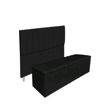 Imagem de Kit De Quarto Roma Cabeceira De Cama Box E Calçadeira Baú King 195 Cm Suede Preto Do Lar Móveis E Decoração