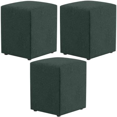 Imagem de Kit 03 Puffs Quadrado L02 Decorativo Linho Verde