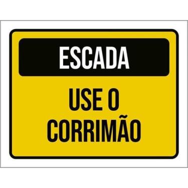 Imagem de Kit 3 Placas Sinalização - Escada Use Corrimão Amarela - Sinalizo