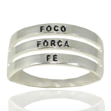 Imagem de Anel Aliança Triplo Escrito Foco Força Fé Prata Legitima - Lojas La&Ny