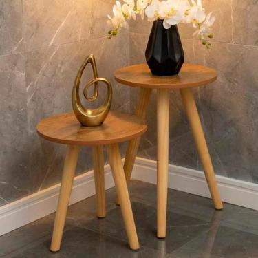 Imagem de Mesinha Redonda De Canto Lateral Retro Pe Palito - Kelan, Nature