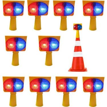 Imagem de Sinalizador Viario Solar Kit 10 Duas Cores Estrada Alerta Transito Ate