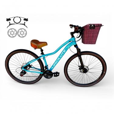 Imagem de Bicicleta Aro 29 Feminina Absolute Hera Retrô Vintage 21v Hidráulica Selim Confortável Cesta Azul Tamano 15