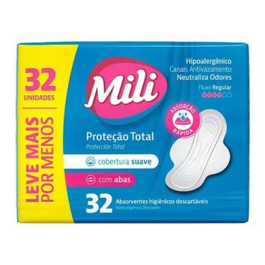 Imagem de Absorvente Mili Proteção Total Suave com Abas 32 Unidades