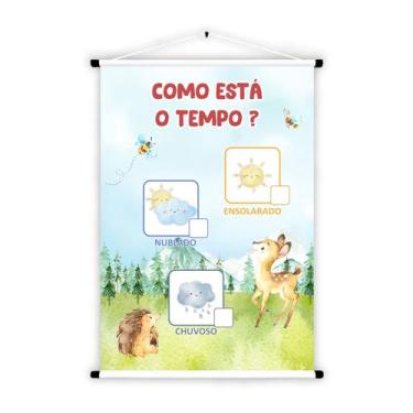 Imagem de Banner de Lona Educativo Como Está o Tempo Animais Aquarela 70x55cm - 