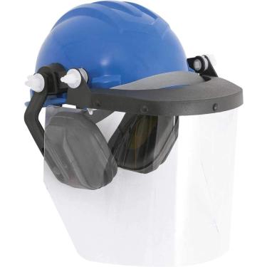 Imagem de Capacete Azul Com Aba Frontal, Protetor Facial E Abafador De Ruídos, Ledan