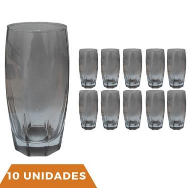 Imagem de Kit 10 Copo Florida de Vidro Cinza Mesa Posta Chique 370ml - PRATICASA
