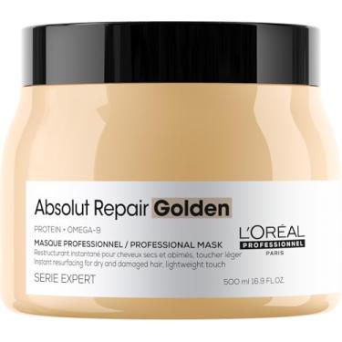 Imagem de L'Oréal Professionnel Máscara de Tratamento Absolut Repair Golden, Repara Danos e Promove Brilho, Com Quinoa & Proteínas, Para cabelos finos a médios, secos e danificados, 500g