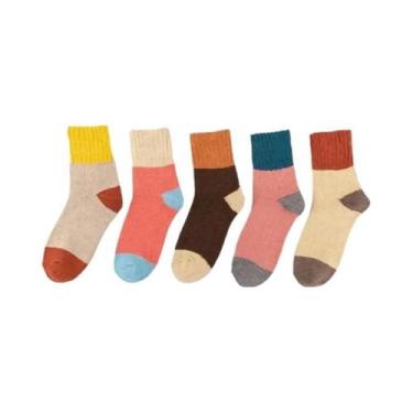 Imagem de Meias Femininas Vintage De Lã Com Retalhos, 1, 3 Ou 5 Pares, Modernas,