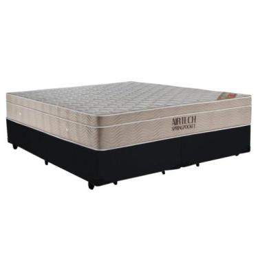 Imagem de Cama Box King Bipartido Suede + Colchão Ortobom Airtech Molas Ensacada