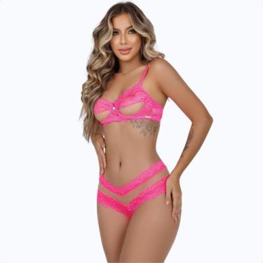 Imagem de Conjunto Meia Taça Tule Sem Bojo Natasha Lingerie Sexy Feminina Transp