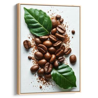 Imagem de Quadro decorativo Café Em Grãos Frescos Entre Folhas Naturais Verdes -
