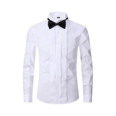 Imagem de Camisa Social Branca Clássica Masculina Com Colarinho Borboleta E Grav