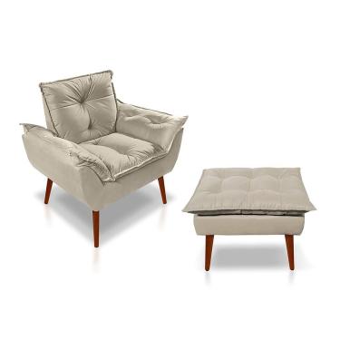 Imagem de Kit Poltrona E Puff Opala Suede Bege Com Apoio Para Os Pés Sonho Das Poltronas