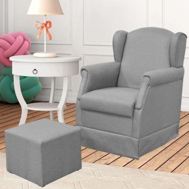 Imagem de Poltrona De Amamentação Elisa P02 Com Balanço E Puff Linho Bege Lyam Decor