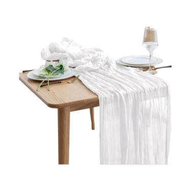 Imagem de Caminho De Mesa Boho Em Gaze De Algodão 40x270cm Rústico Transparente 