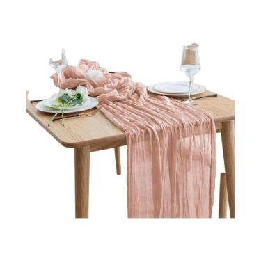 Imagem de Caminho De Mesa Boho Em Gaze De Algodão 40x270cm Rústico Transparente 