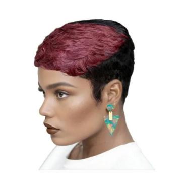 Imagem de Peruca Feminina Curta De Cabelo Humano Cacheado Ondulado Com Franja, E