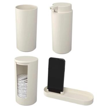 Imagem de Kit Banheiro Porta Algodão com Porta Sabonete Líquido e Bandeja Porta 