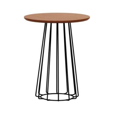 Imagem de Mesa Lateral Raiada ø45x56cm Preto-amêndoa - Decorise