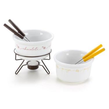 Imagem de Conjunto de Fondue Duo Queijo Chocolate 2 Panelas Porcelana - Forma
