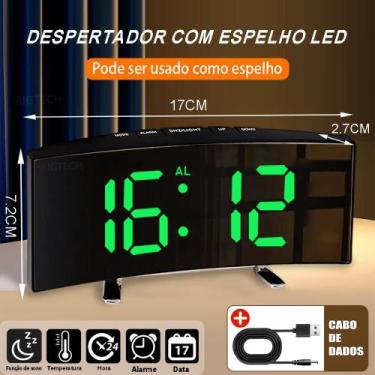 Imagem de Relógio Despertador Digital LED Espelhado com Números Verdes - Genéric
