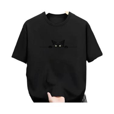 Imagem de Camiseta Casual Masculina De Verão Em Algodão Com Estampa De Gato, Gol