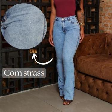 Imagem de Faraya Jeans Calça Flare Jeans com strass/brilho aplicação Cintura alt