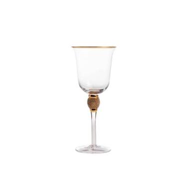 Imagem de Taça De Vidro Para Vinho Com Strass E Borda Dourada 350ml 350ml - Unid