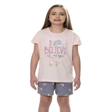Imagem de Pijama Feminino Blusa e Short Estampa Arco Íris com Unicórnios - Izite
