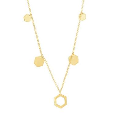 Imagem de Colar em Ouro 18k com Hexagonal Foscos Vazados - AU8124 - BRUNA TESSAR