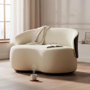 Imagem de Namoradeira Decorativa Beatriz Orgânica Composê Couro Marrom Suede Beg