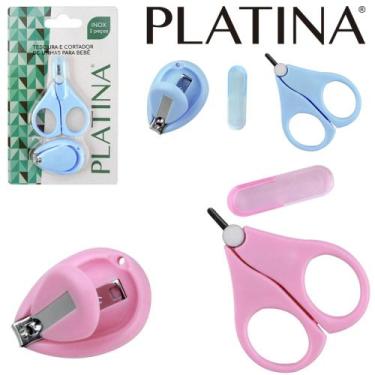 Imagem de Tesoura de unha infantil com ponta redonda + cortador de inox platina 