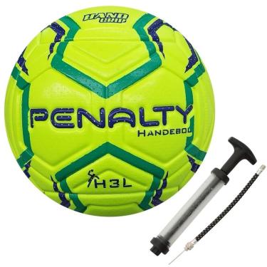 Imagem de Kit Bola de Handebol H3L Ultra Fusion XXIII Masculina com Bomba de Ar Dupla Ação Amarelo e Branco Penalty