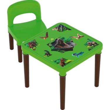 Imagem de Mesinha E Cadeira Infantil Dinossauro Com Adesivos E Espaço Lateral - 