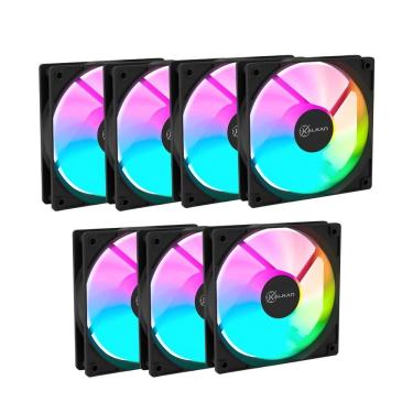 Imagem de Kit 7 Fans Kalkan Lumen RGB 7x120mm 1500RPM 1.19mmH2O Preto - KLK00018