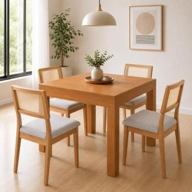 Imagem de Mesa Jantar Retangular Extensível e 4 Cadeiras Estofadas MDF - Dalla C