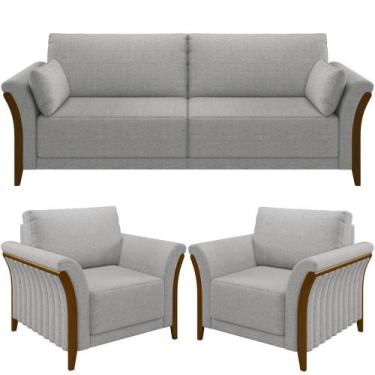Imagem de Kit Sofá 03 Lugares Sala Estar 222cm Com 02 Poltronas Stefan Pés Madei